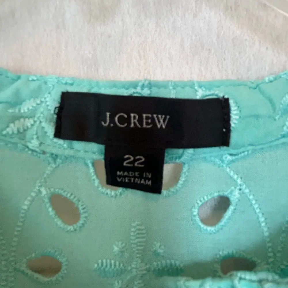 J.Crew Puff Sleeve Eyelet Aqua Blue Tired Dress 22